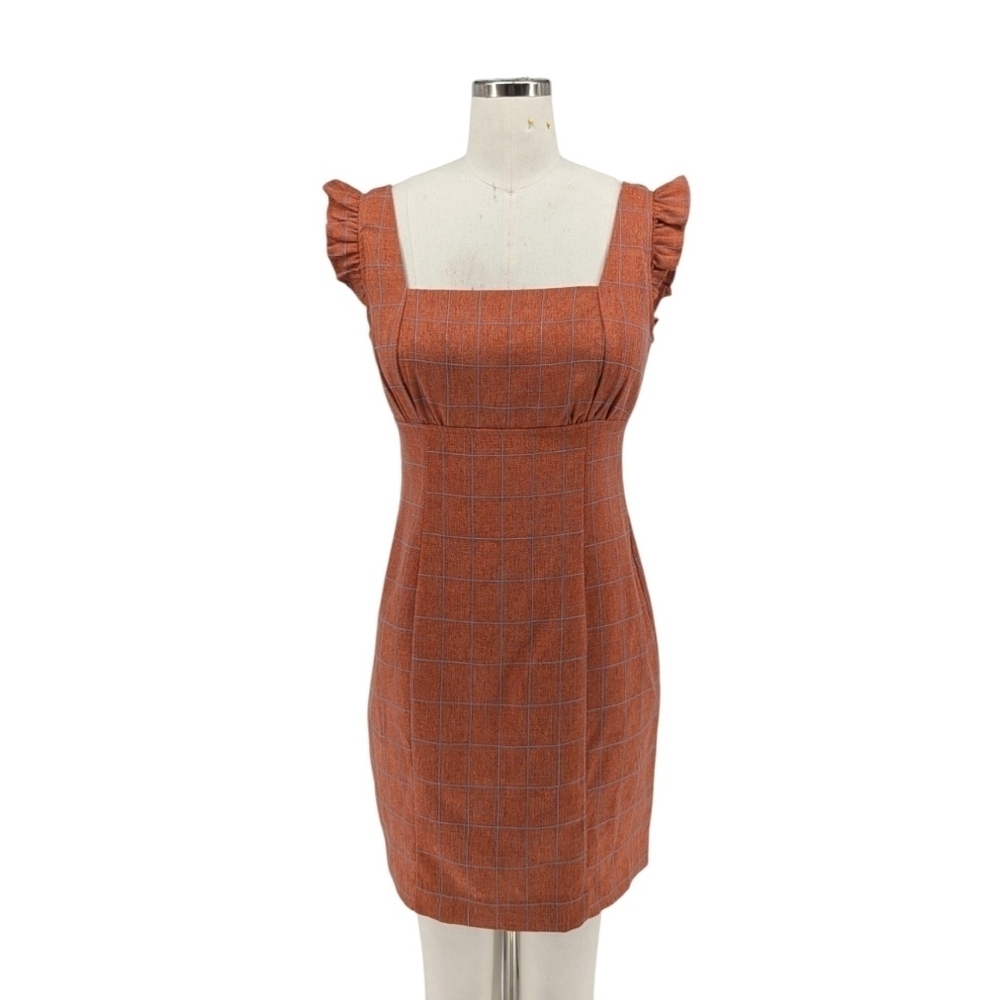 Allison & Kelly Plaid Sheath Dress Orange S preppy punk Business casual fall